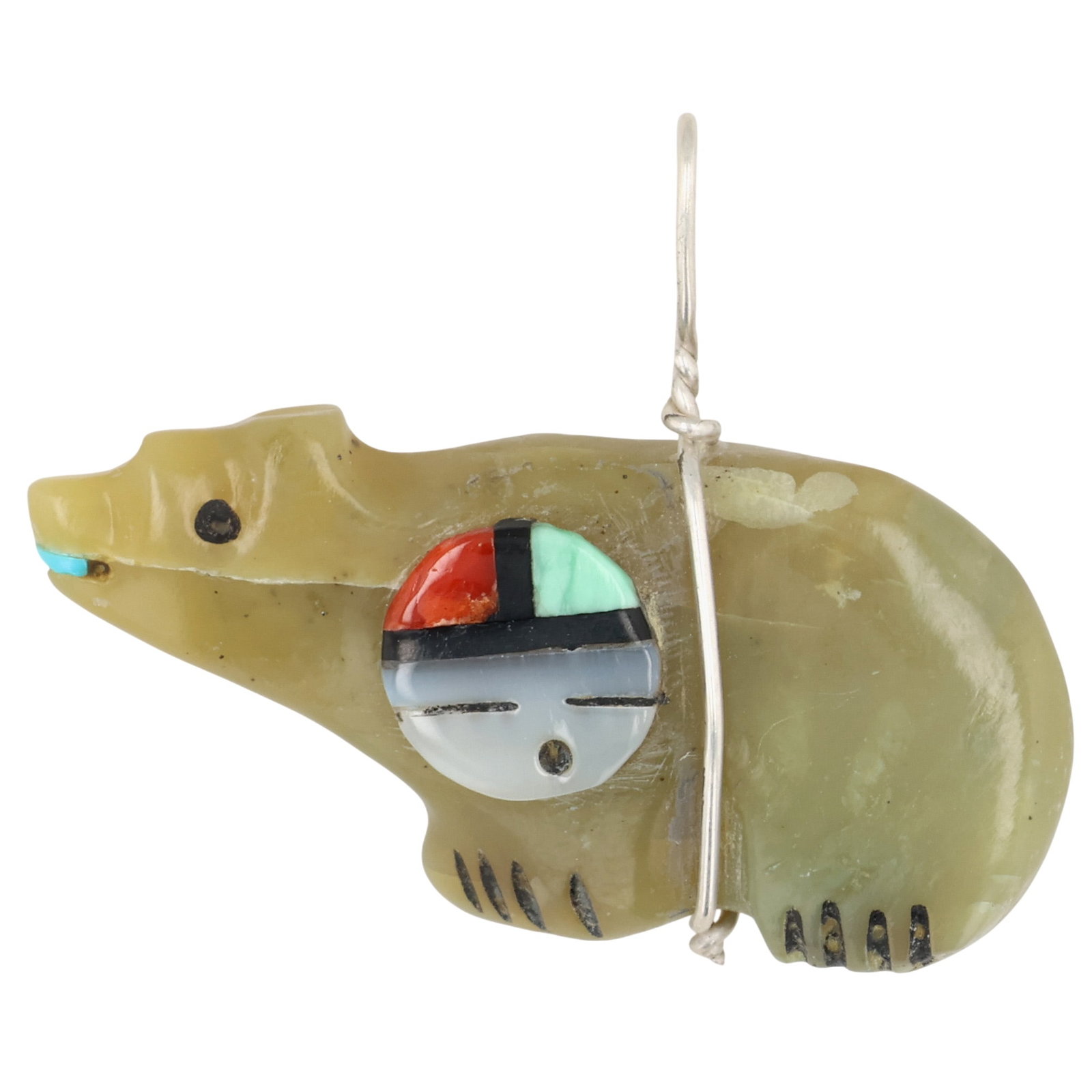 Darin Boone Zuni Sterling Multi-Stone Sunface Bear Pendant (1 of 3)