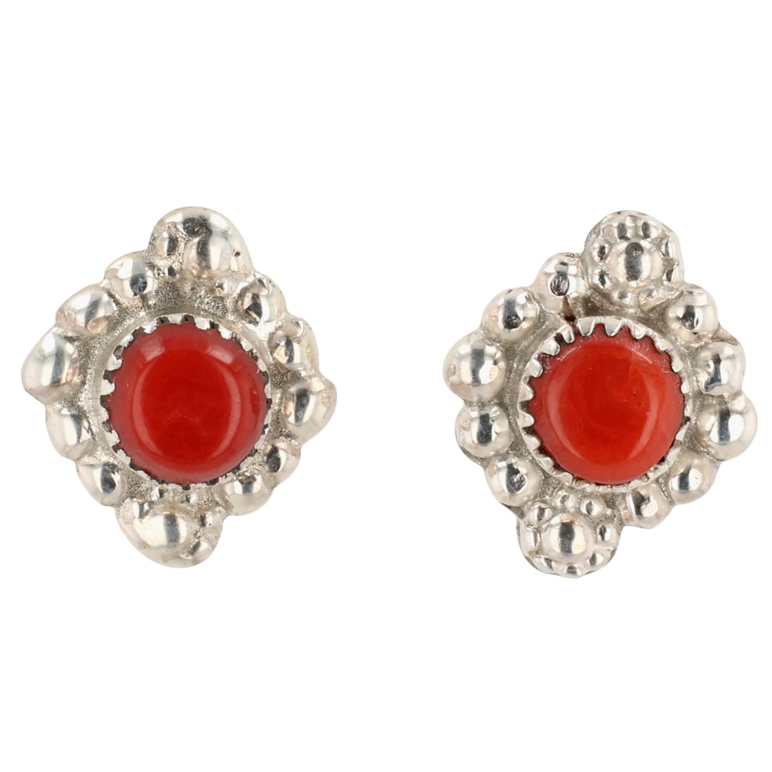 Arlen Quetawki Zuni Sterling Coral Earrings: Arlen Quetawki Zuni Sterling Coral Earrings / 1g / Unsigned. Artist attribution based on accompanying tag.