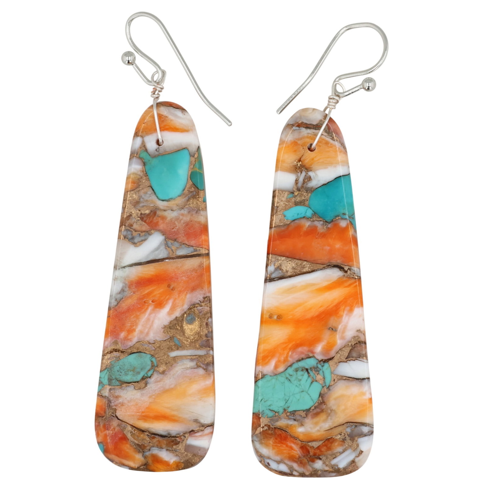 Jameson Pete Navajo Sterling Spiny Oyster Turquoise Earrings: Jameson Pete Navajo Sterling Compressed Spiny Oyster Turquoise Slab Earrings / 12g / Unsigned. Artist attribution based on accompanying tag.