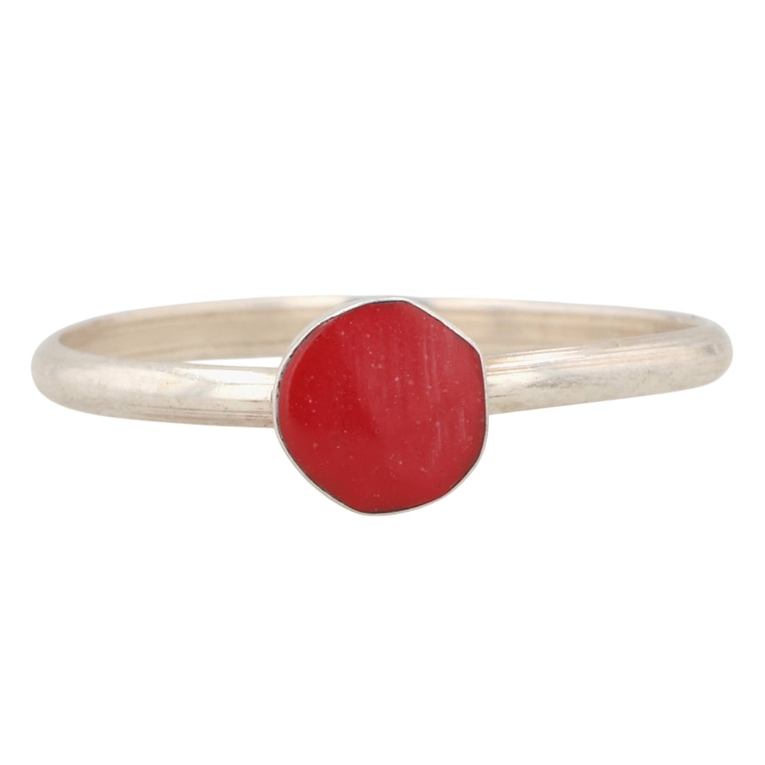 Dorothy Yazzie Navajo Sterling Coral Ring Sz 4.75: Dorothy Yazzie Navajo Sterling Coral Ring Sz 4.75 / 0.8g / Unsigned. Artist attribution based on accompanying tag.