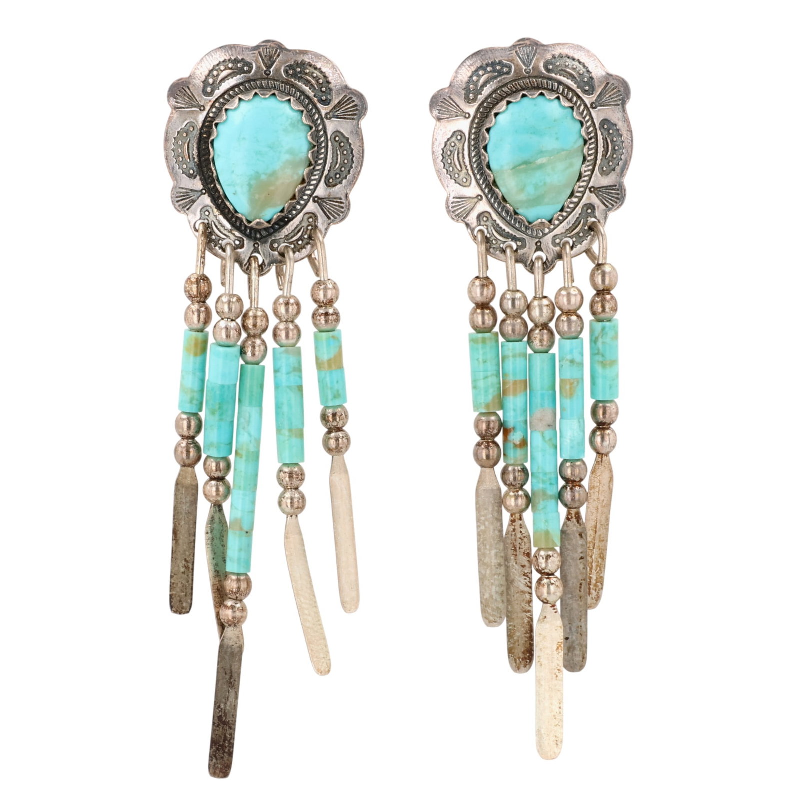 Vintage Running Bear Sterling Turquoise Fringe Earrings (1 of 3)