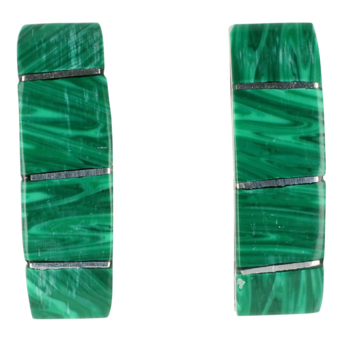 Kathy Siutza Zuni Sterling Malachite Inlay Earrings (1 of 4)