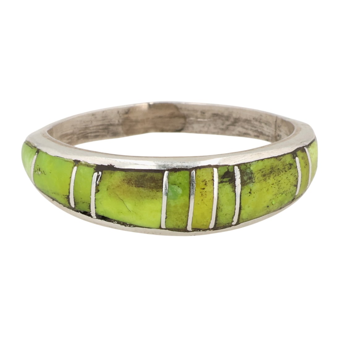 Kerrie Peina Zuni Sterling Turquoise Ring Sz 7.75: Kerrie Peina Zuni Sterling Turquoise/Gaspeite? Ring Sz 7.75 / 2g / Unsigned. Artist attribution based on accompanying tag.