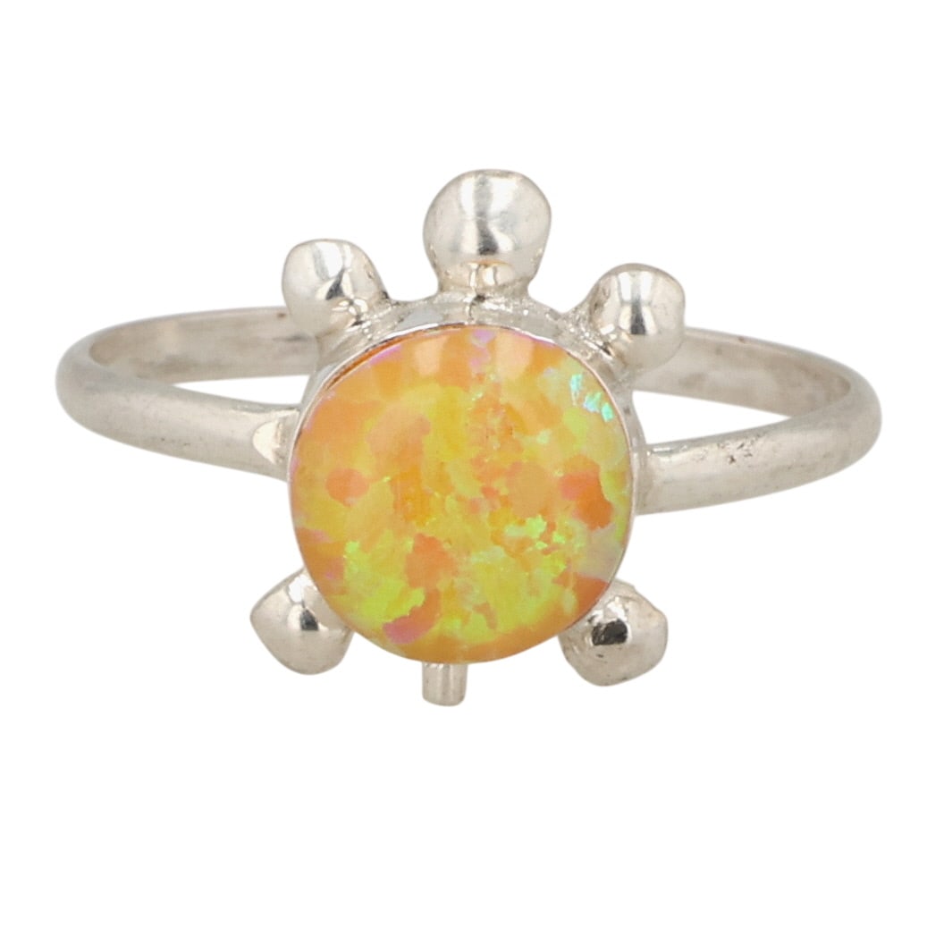 Ashley Laate Zuni Sterling Opal Turtle Ring Sz 5: Ashley Laate Zuni Sterling Opal Turtle Ring Sz 5 / 1g / Unsigned. Artist attribution based on accompanying tag.