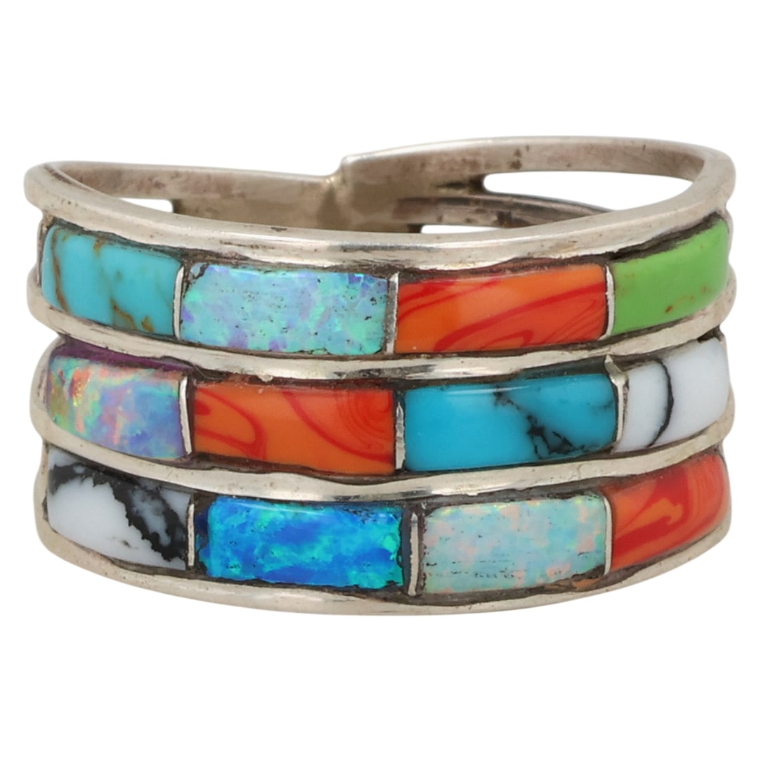 Debbie Livingston Navajo Sterling Multi-Stone Inlay Ring Sz 7 (1 of 6)