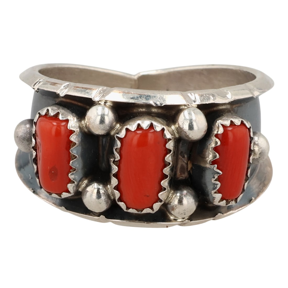 Reed Charley Navajo Sterling Coral Ring Sz 9.75: Reed Charley Navajo Sterling Coral Ring Sz 9.75 / 6g