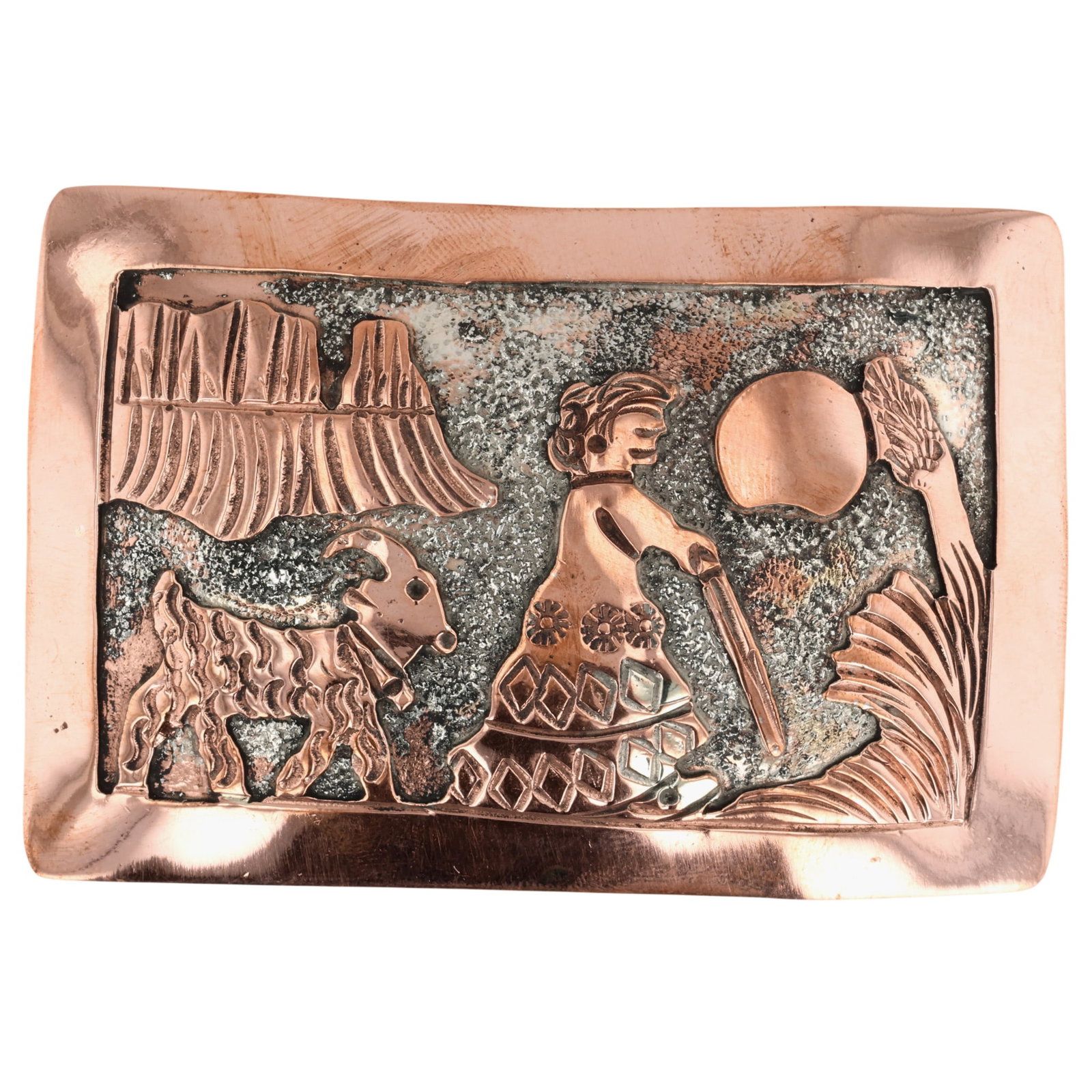 Elaine Becenti Navajo Copper Storyteller Belt Buckle (1 of 4)