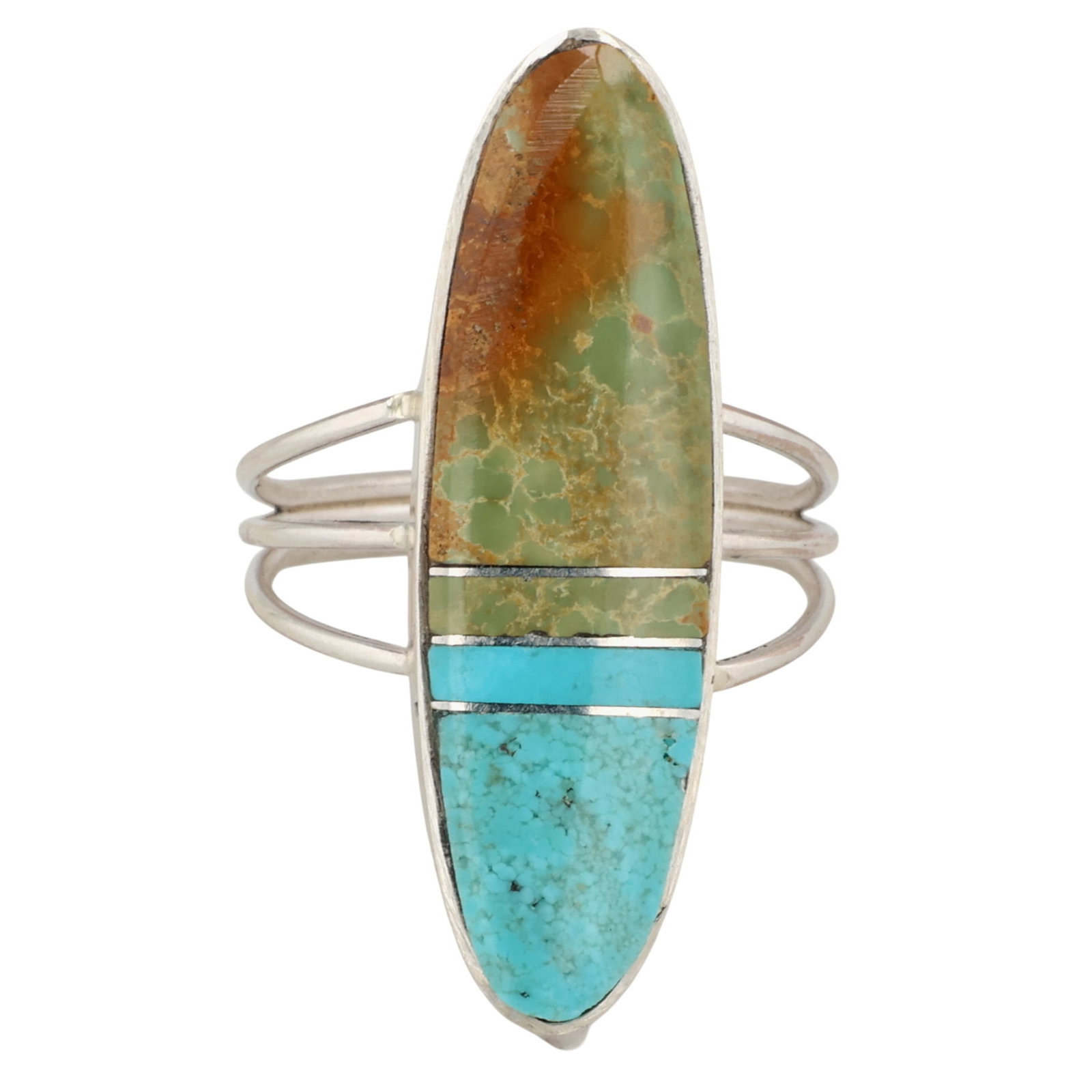 Harold Smith Navajo Sterling Kingman Turquoise Inlay Ring Sz 8.5: Harold Smith Navajo Sterling Kingman Turquoise Inlay Ring Sz 8.5 / 5g