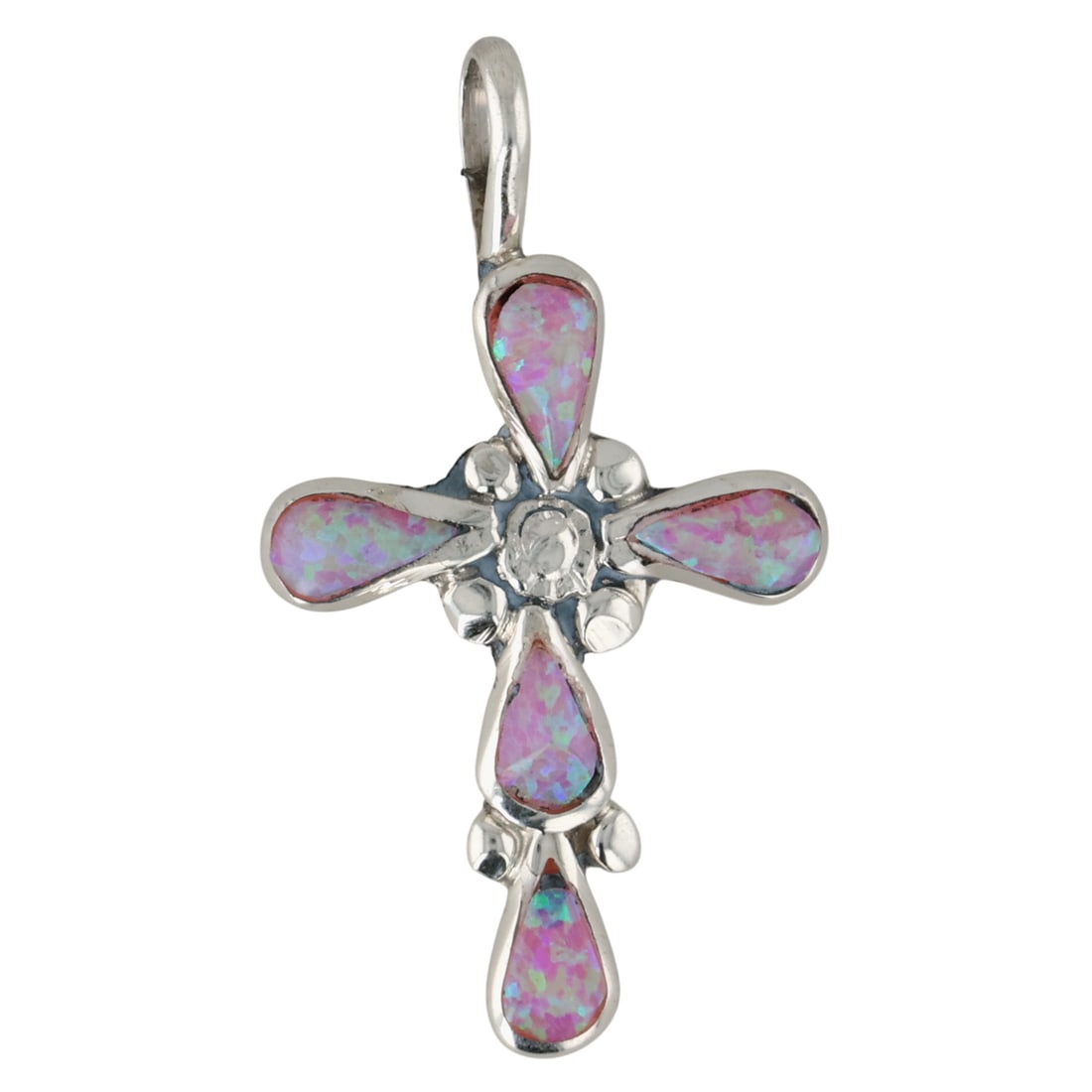 Bryce Vacit Zuni Sterling Opal Cross Pendant: Bryce Vacit Zuni Sterling Opal Cross Pendant / 1g / Unsigned. Artist attribution based on accompanying tag.