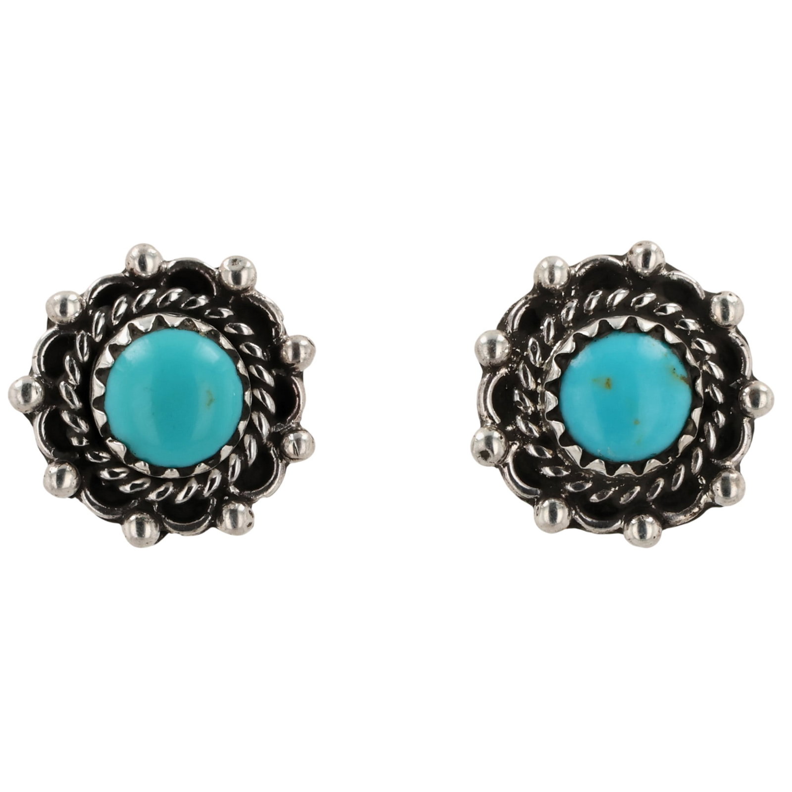 Robert Martinez Navajo Sterling Kingman Turquoise Earrings: Robert Martinez Navajo for Running Bear Shop Sterling Kingman Turquoise Earrings / 3g / Unsigned by artist. Artist attribution based on accompanying tag.