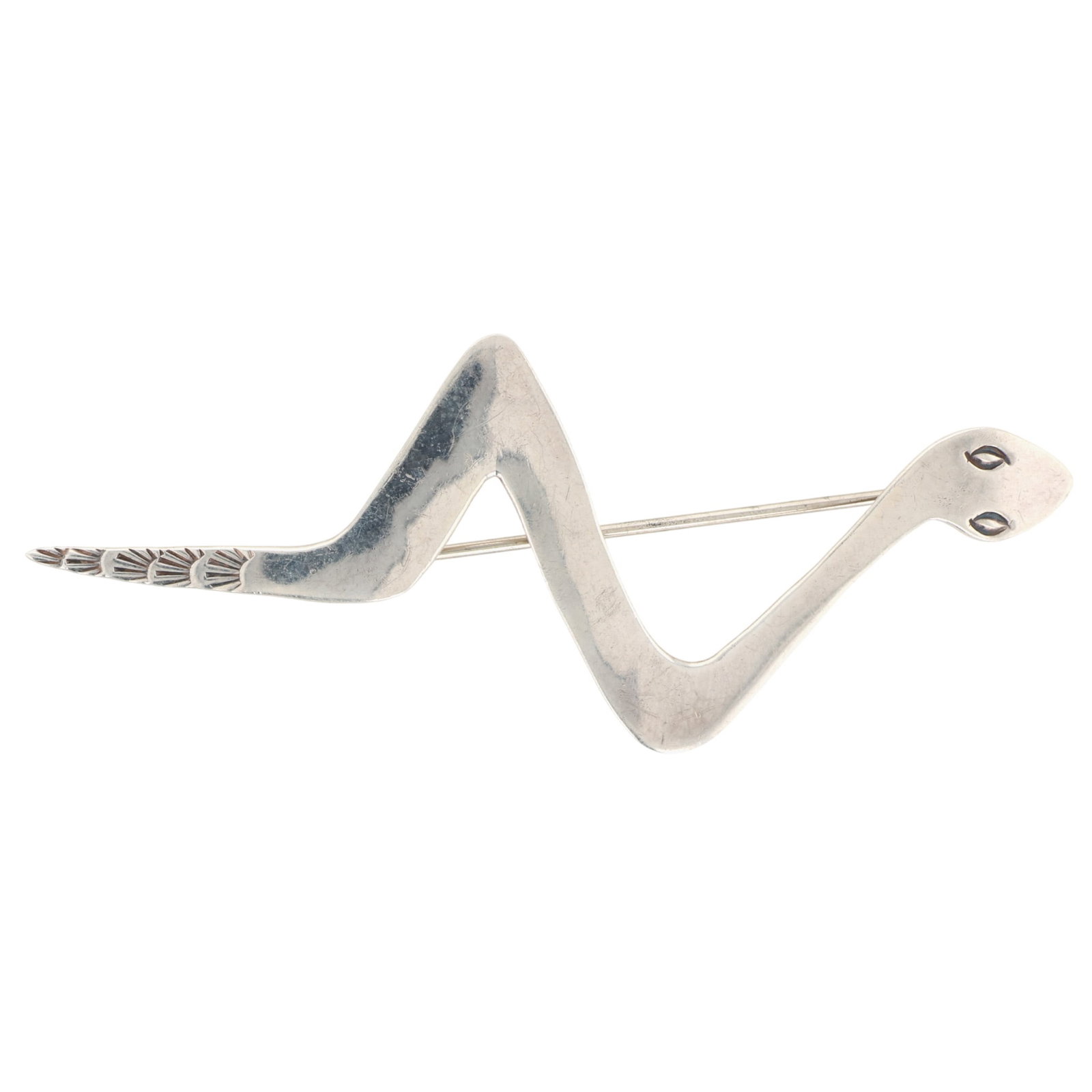 Signed Navajo Sterling Stamped Snake Brooch (1 of 4)
