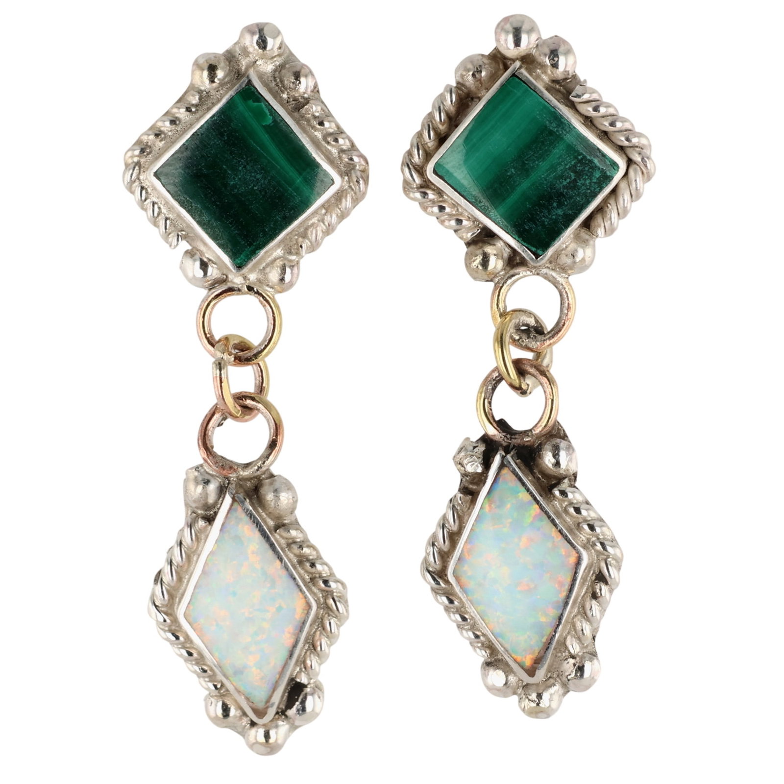 Raquel Booqua Zuni Sterling Opal Malachite Earrings (1 of 4)