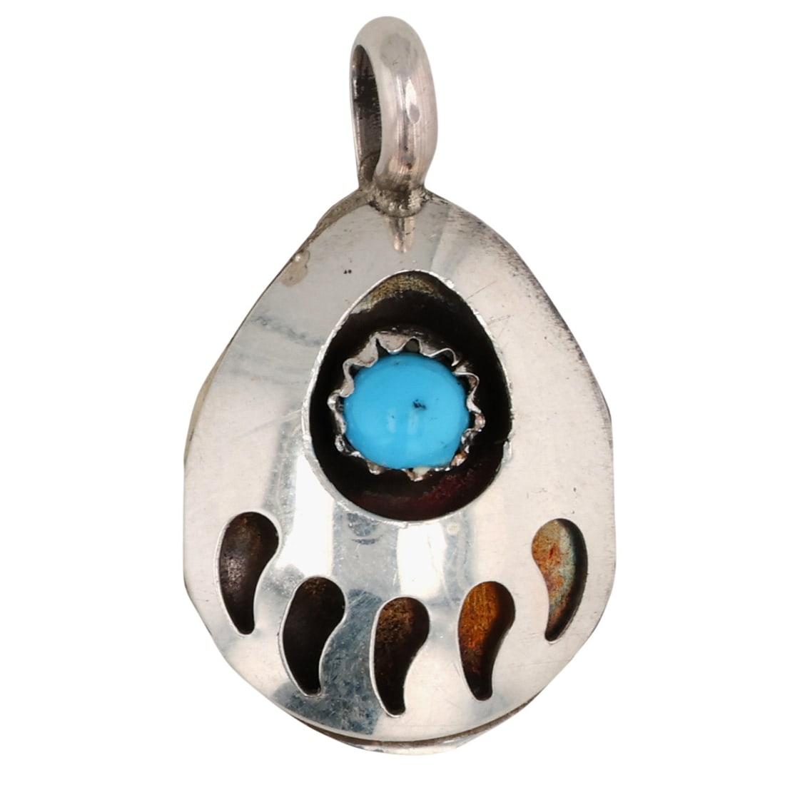 Navajo Sterling Turquoise Bear Paw Pendant: Navajo Sterling Turquoise Bear Paw Pendant / 1g