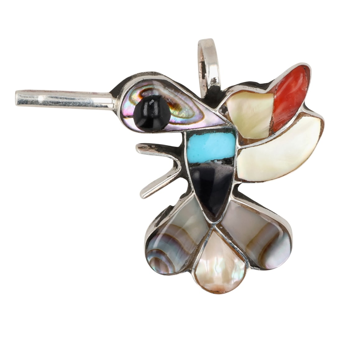 Deanna Edaakie Zuni Sterling Multi-Stone Inlay Hummingbird Pendant (1 of 4)