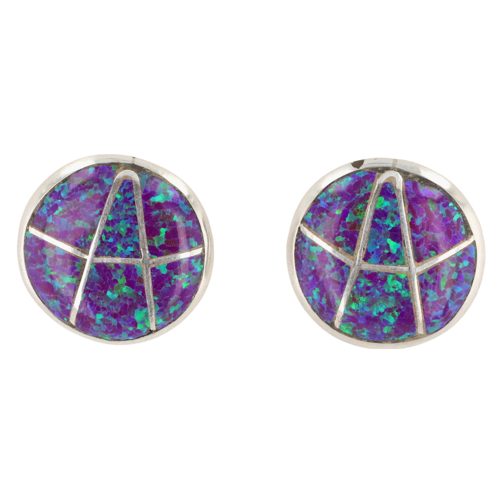 Karen Lalio Zuni Sterling Opal Inlay Earrings (1 of 4)