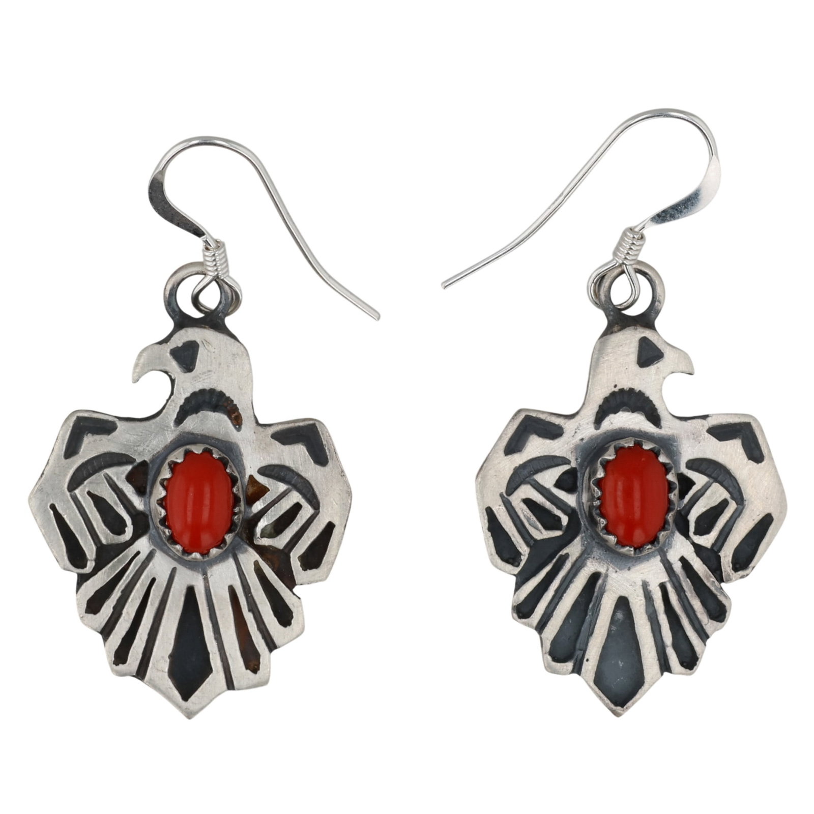 Genevieve Francisco Navajo Sterling Coral Thunderbird Earrings (1 of 4)