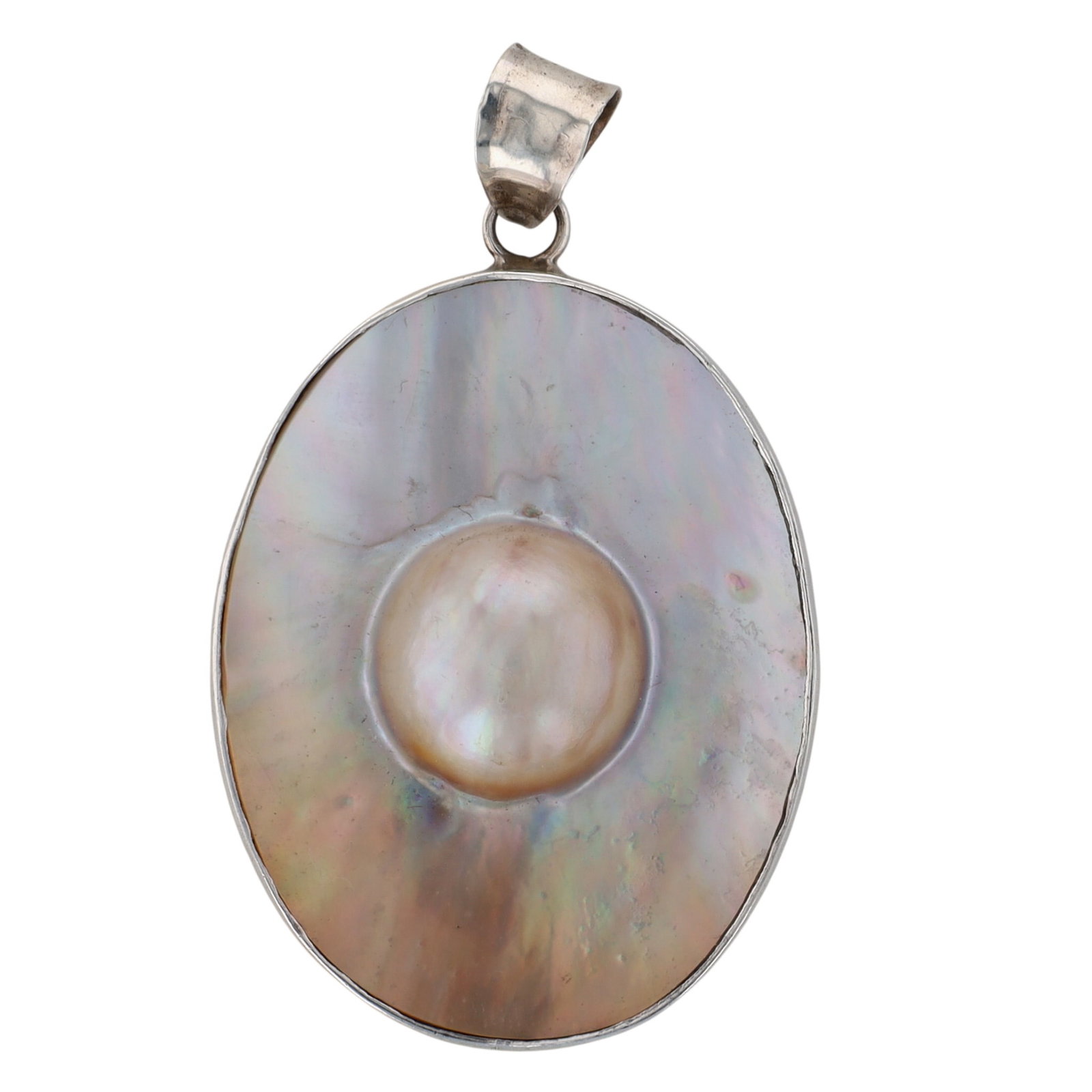 Sterling Silver Mabe Blister Pearl Large Oval Pendant: Sterling Silver Mabe Blister Pearl Large Oval Pendant. Signed 925. 11g