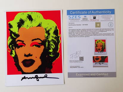 Andy Warhol, hand signed: Andy Warhol, hand signed with COA, offset print ca 35x28cm. The work is accompanied by a certificate from a judicial expert who has reviewed this beautiful work of art.