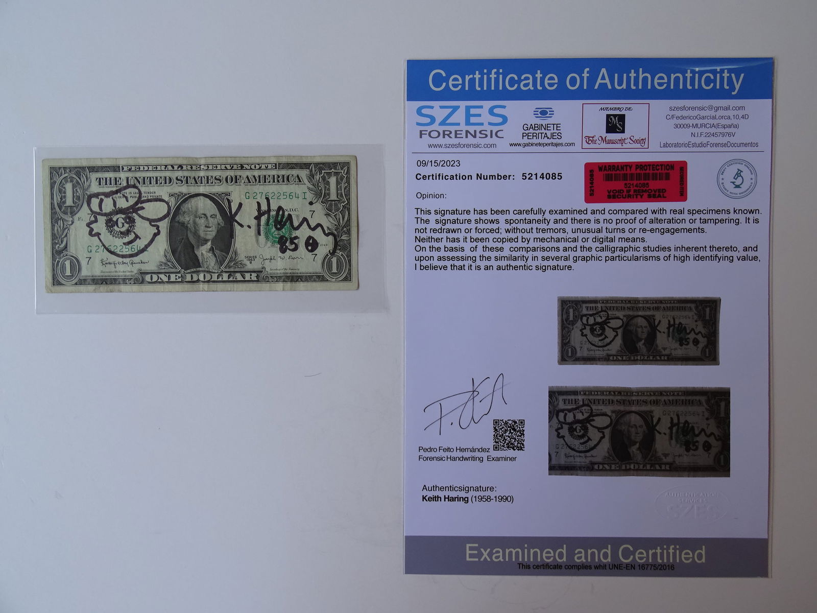 Keith Haring, hand signed dollar (1 of 5)