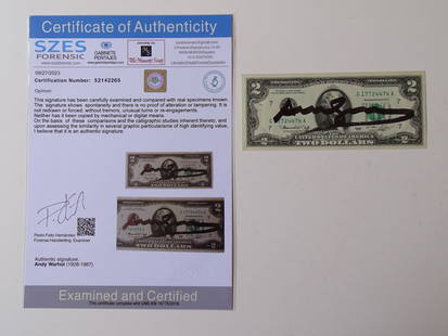 Andy Warhol, original dollar hand signed with COA: Andy Warhol, original dollar hand signed with COA. The work is accompanied by a certificate from a judicial expert who has reviewed this beautiful work of art.