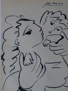 Pablo Picasso, hand signed, drawing: Pablo Picasso, ink drawing, hand signed, ca 24x17. The work is accompanied by a certificate from a judicial expert who has reviewed this beautiful work of art.