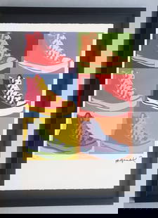 Andy Warhol, Converse shoes, Plate Signed Lithograph: Edition: 40/100Paper size 38.3 x 56.3 cm, 15.07” x 22.16”.Framed 67 x 48,5 cm.Technique:Offset Lithograph 30 Colours.Arches France? Andy Warhol LTD Foundation.Georges Israel Editeur.Leo Ca