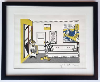 Roy Lichtenstein original lithograph: Author: Roy Lichtenstein (USA, 1923-1997). Title: Artist's Studio. Description: signed lithograph on plate. It belongs to a 1981 edition of 5,000 unnumbered copies.Measurements without frame 45 x 35 