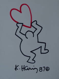 Keith Haring, hand signed, drawing: Keith Haring, ink drawing, hand signed, ca 26x21cm. The work is accompanied by a certificate from a judicial expert who has reviewed this beautiful work of art.