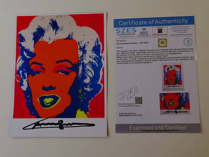 Andy Warhol, hand signed: Andy Warhol, hand signed with COA, offset print ca 35x28cm. The work is accompanied by a certificate from a judicial expert who has reviewed this beautiful work of art.