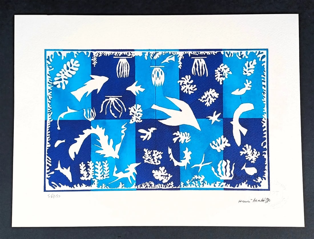 Henri Matisse , Lithographie Signed , numbered COA: Signature in the plate and numbered / 150 . Henri Matisse , lithograph on Arches paper.Dry pad.Comes with edition certificate.Dimension cm. 38 x 28 cm.COA