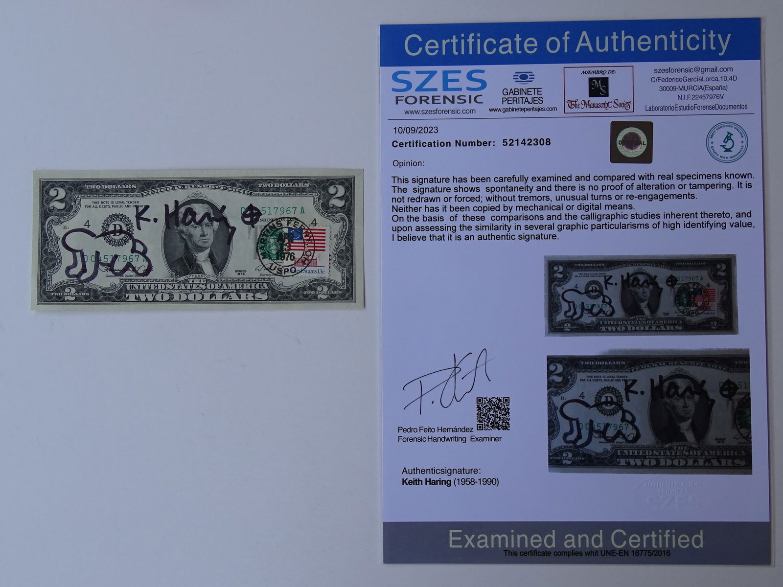 Keith Haring, hand signed dollar (1 of 8)