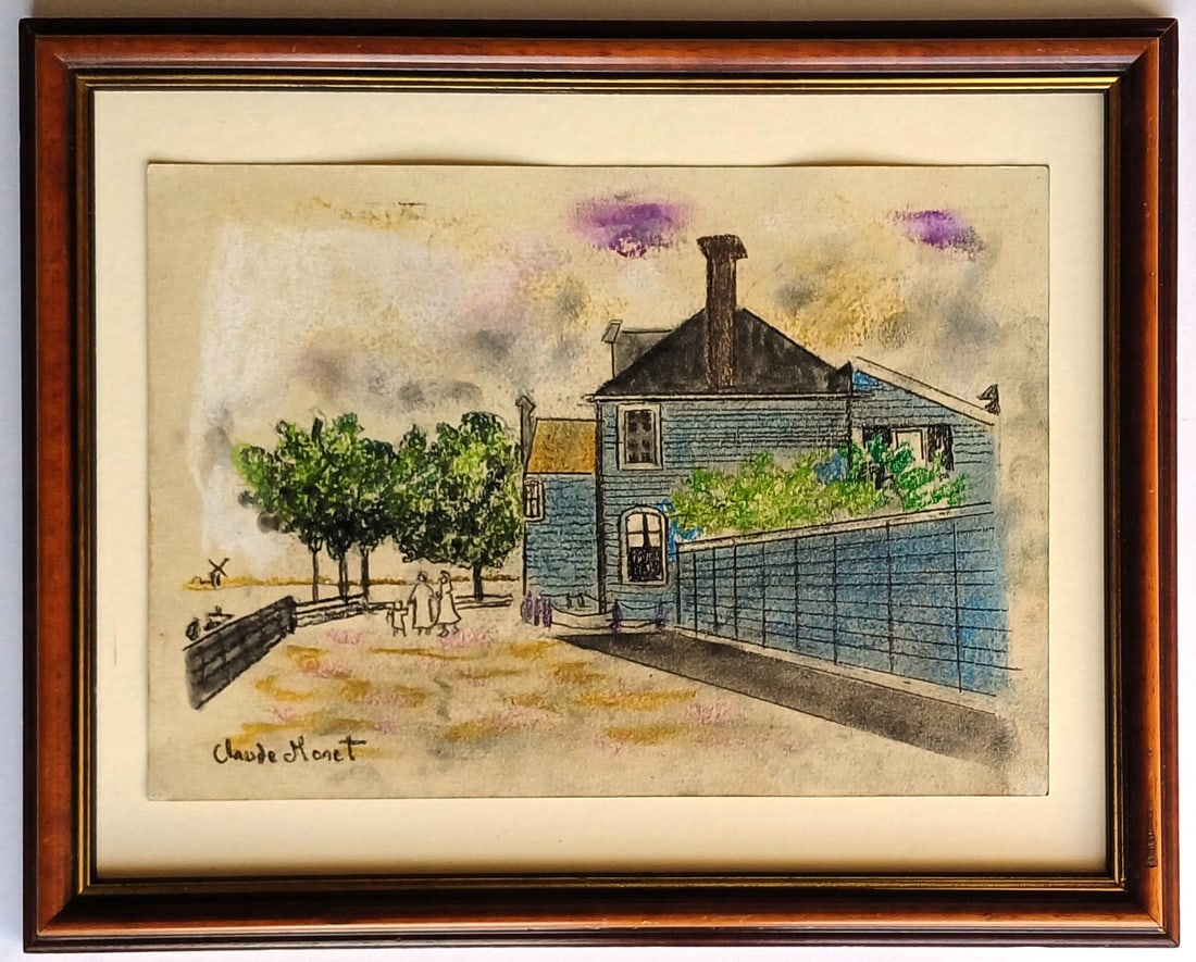 Claude Monet Drawing on antique handmade paper signed (1 of 1)