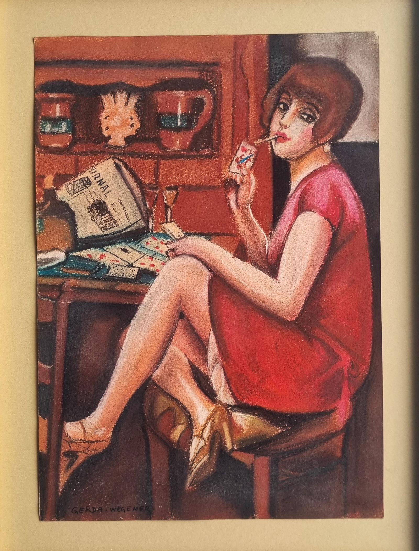 Gerda Wegener Drawing on paper: Drawing ATTRIBUTED to Gerda Wegener , handmade and hand signed. Measurements: 21cm x 29.5cm.With frame