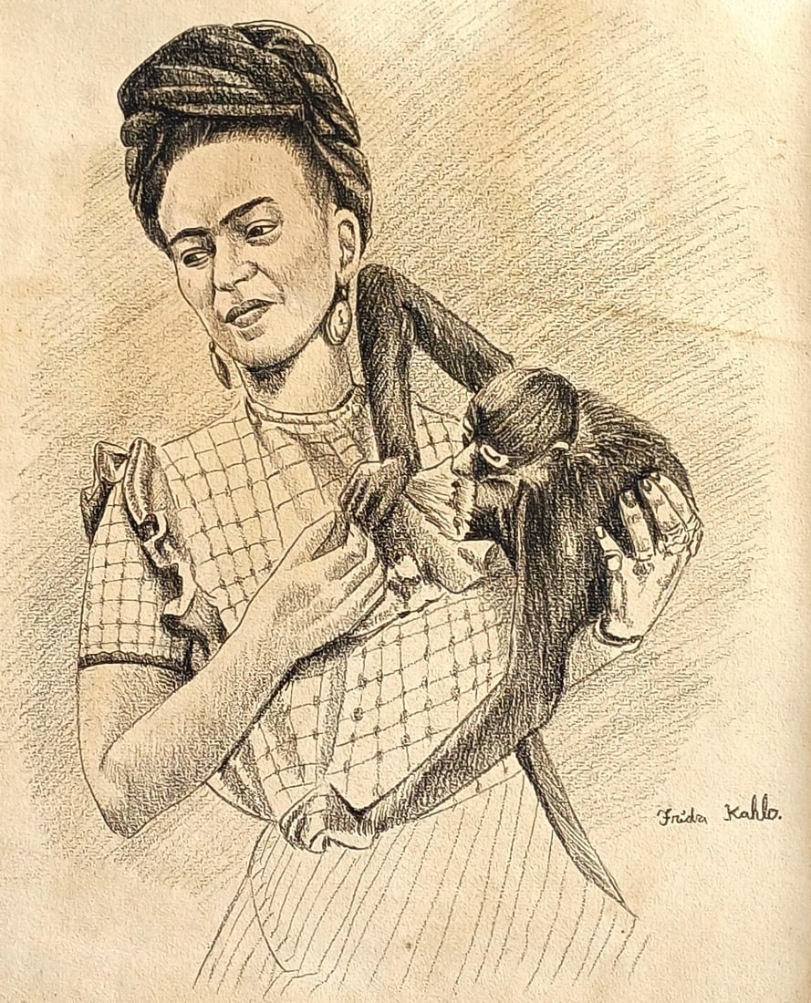Frida Kahlo hand drawing and signed (1 of 3)