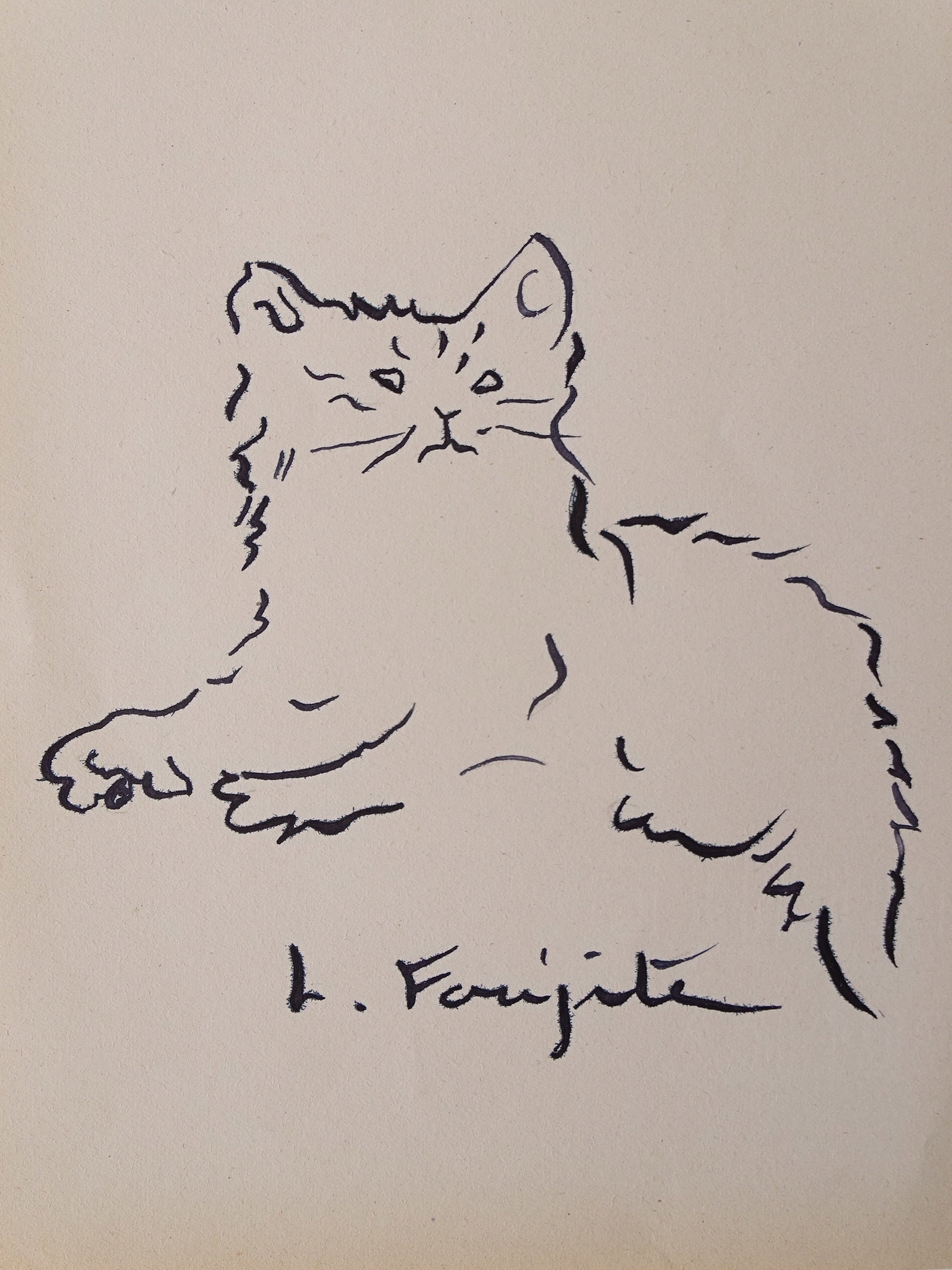 Tsuguharu Foujita, hand signed, drawing: Tsuguharu Foujita, ink drawing, hand signed, ca 25 x18cm. The work is accompanied by a certificate from a judicial expert who has reviewed this beautiful work of art.