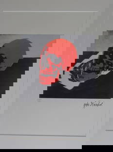 ANDY WARHOL, SKULL, SIGNED, NUMBERED: ANDY WARHOL , HAND NUMBERED,LIMITED PLATE SIGNED GRANO-LITHOGRAPH.FROM :1981/1986.PENCIL NUMBERED ON LEFT SIDE / 40 x 50 cm (19.7 x 15.75 inch),This lithograph was produced and pressed on quality wove
