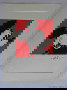 ANDY WARHOL, MICKEY MOUSE, SIGNED, NUMBERED: ANDY WARHOL , HAND NUMBERED,LIMITED PLATE SIGNED GRANO-LITHOGRAPH.FROM :1981/1986.PENCIL NUMBERED ON LEFT SIDE / 40 x 50 cm (19.7 x 15.75 inch),This lithograph was produced and pressed on quality wove