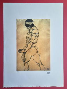 Egon Schiele 50x70 signed lithograph: Signed in the plate and numbered by hand.Limited edition of 200 pieces.Each piece is individually numbered #30/200.dry stamp.Embossed stamp of S.P.A.D.E.M. Paris.Overall size : 50cm x 70cm.
