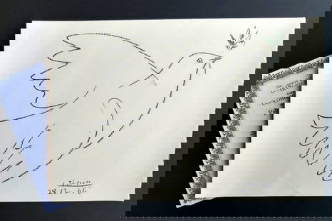 PABLO PICASSO, COLOMBE DE LA PAIX SIGNED 56 x 38 CM COA: Pablo Picasso.Colombe De La´Avenir .Colombe Bleue Beautiful Original French Lithograph. On Original Handmade Paper Arches France250 Gr.Size: Ca. 56 x 38 Cm. Certificate Of Authenticity.+ Stamp.Signed
