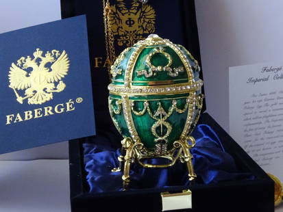 House of Faberge egg with Certificate of Authenticity: House of Faberge egg, COA included ca 9.5cm. Factionartprojects offers IN-HOUSE shipping. All property is to be packed, shipped or transported at the risk and expense of the purchaser. Invoices will b