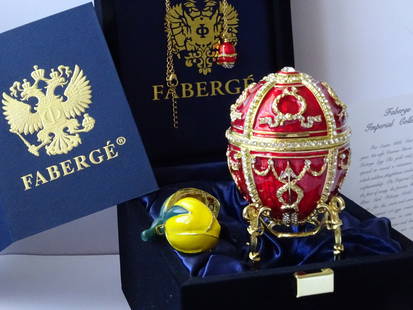 House of Faberge egg with Certificate of Authenticity: House of Faberge egg, COA included ca 9.5cm. Factionartprojects offers IN-HOUSE shipping. All property is to be packed, shipped or transported at the risk and expense of the purchaser. Invoices will b