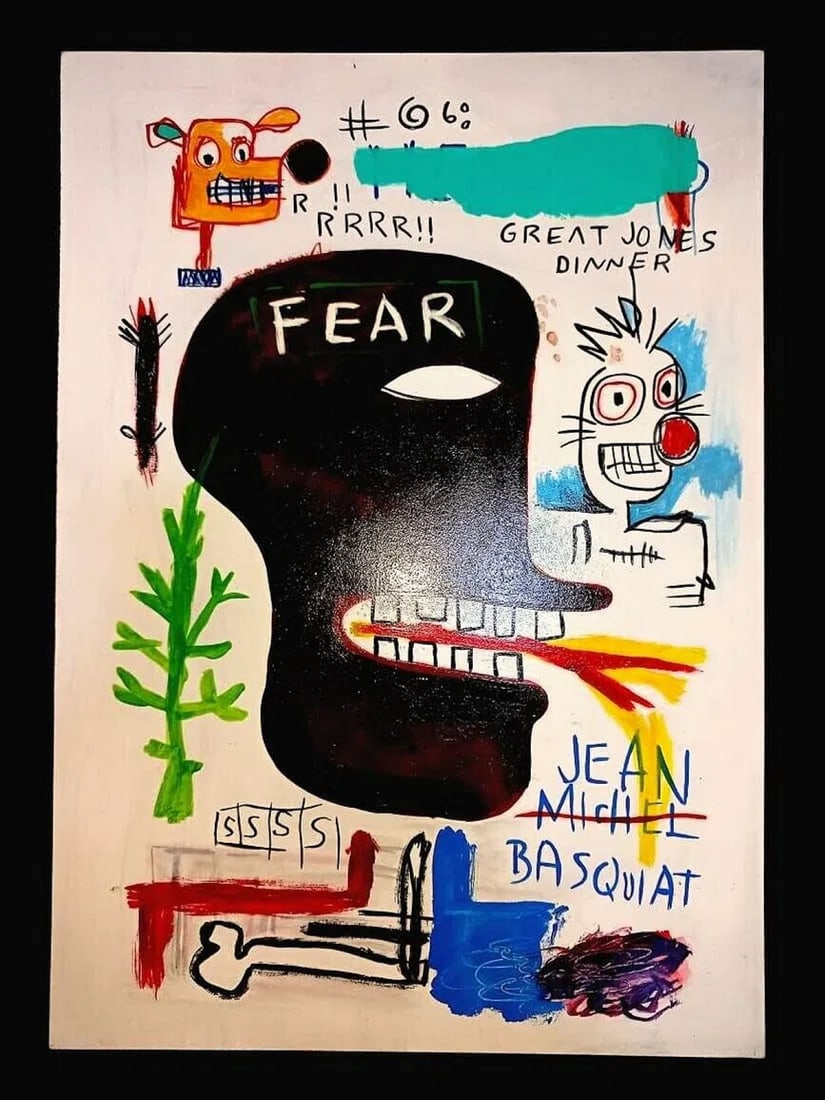 Jean Michel Basquiat, Drawing on board SIGNED (1 of 3)