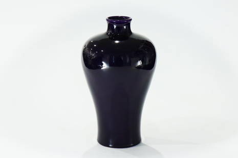 A 18th century porcelain Mei-ping vase: A Qing dynasty 18th century porcelain Mei-ping vase decorated in a very noble dark eggplant skin purple. Qianlong six-character seal mark on the bottom. Provenance: The collection was purchased from R