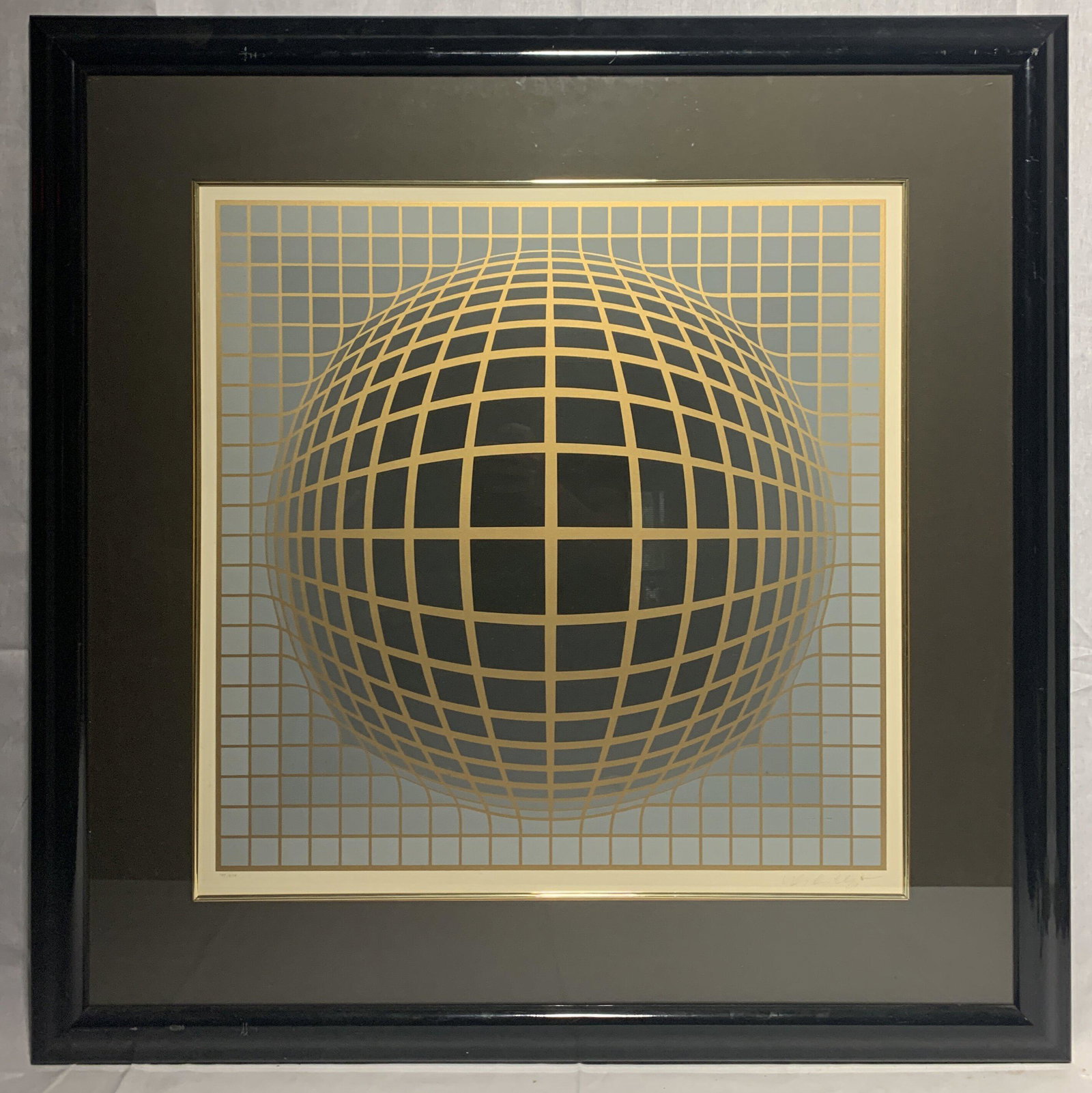 Victor Vasarely, Hungarian (1906-1997) Lithograph: Victor Vasarely, Hungarian (1906-1997) Spherical Lithograph. It measures 22 3/4 x 22 3/4 in. sight size, w/frame 35 1/2 x 35 1/2 in.