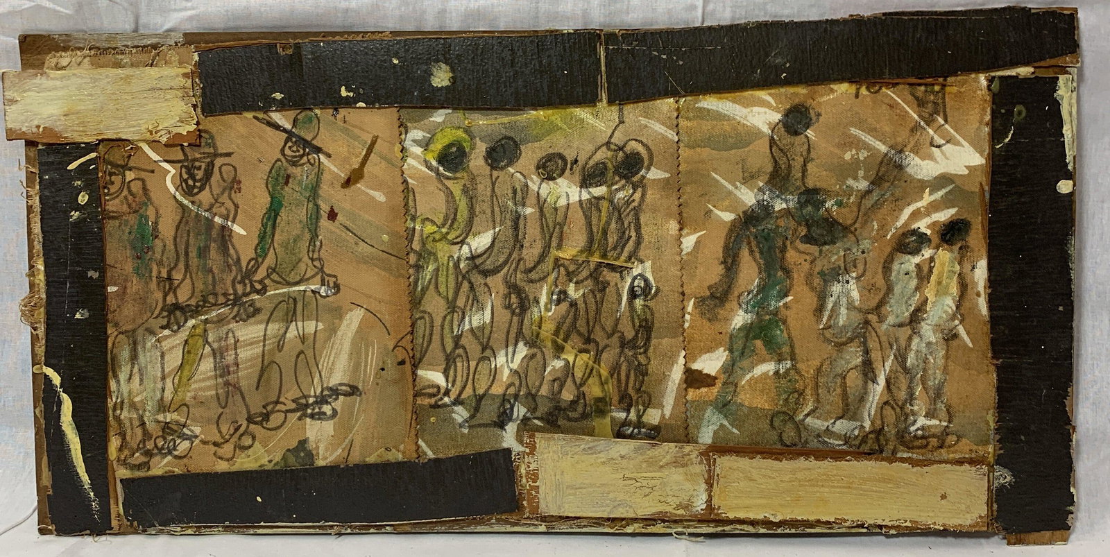 Purvis Young, Outsider Artist (1943-2010) Mixed Media: Purvis Young, American, Florida (1943-2010) Mixed Media on Board. It measures 12 1/2 x 26 in. sight size.