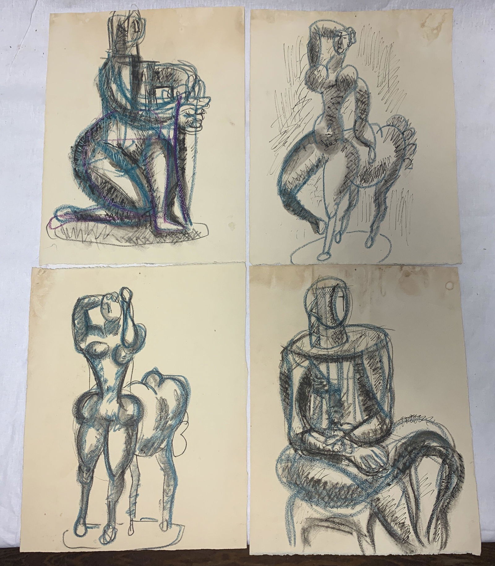 Abbott Pattison, Illinois (1916-1999) Lot of 4: Lot of 4 mixed media works on paper by artist Abbott Pattison. They each measure 12 x 9 1/2 in. sight size.