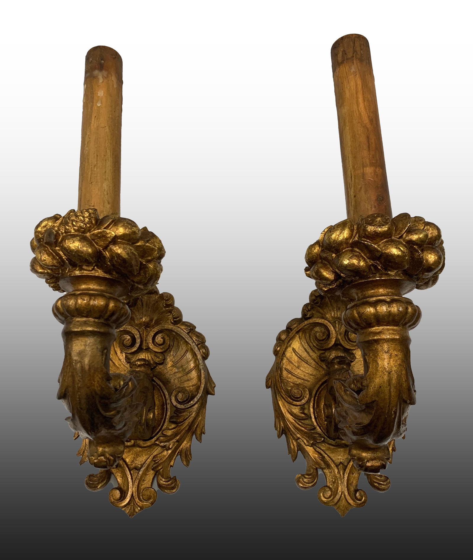 Pr. of 19th c Carved Gilt Wood  Sconces, Basket Motif (1 of 7)