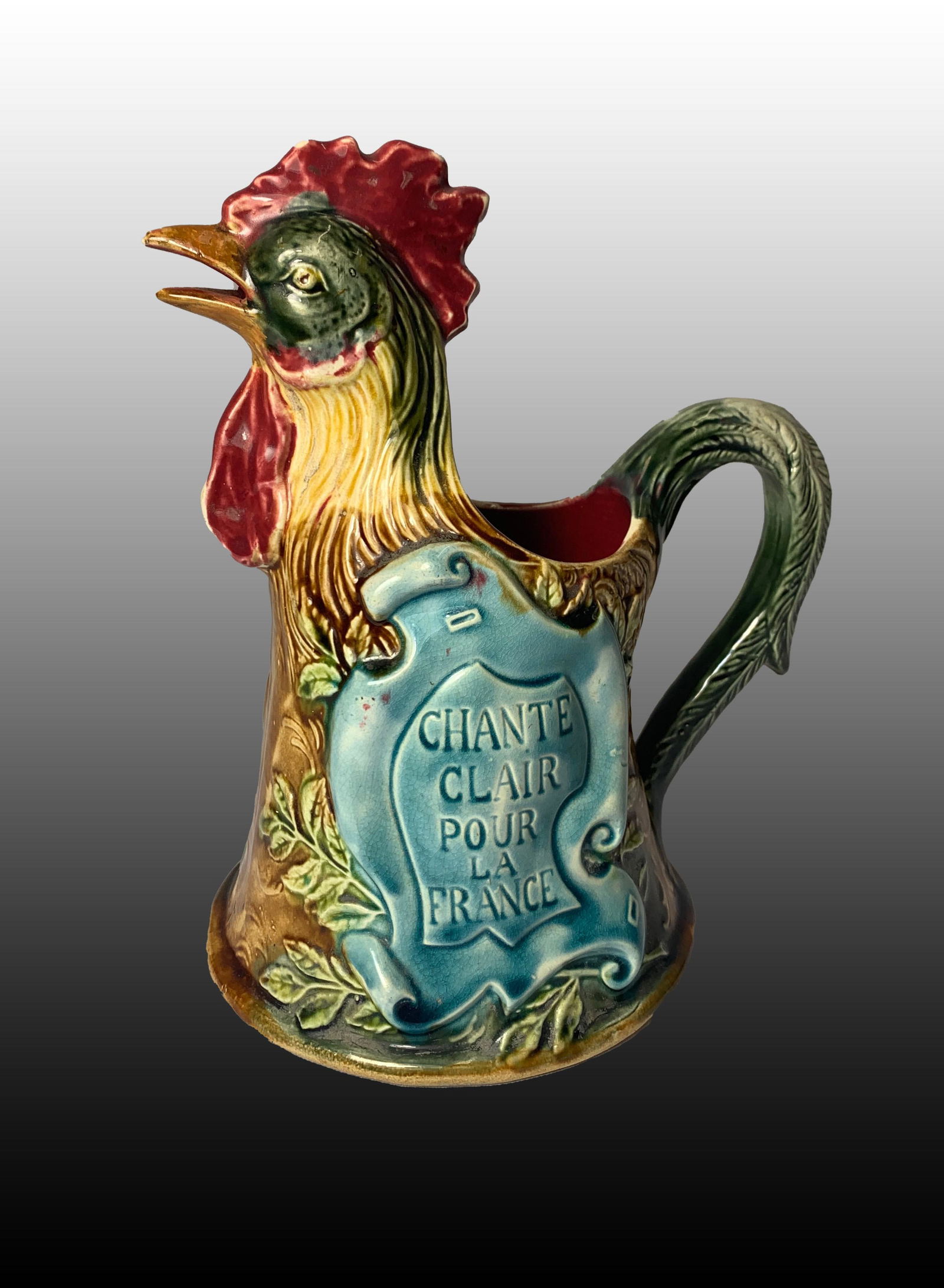 French Majolica Rooster Pitcher (1 of 3)