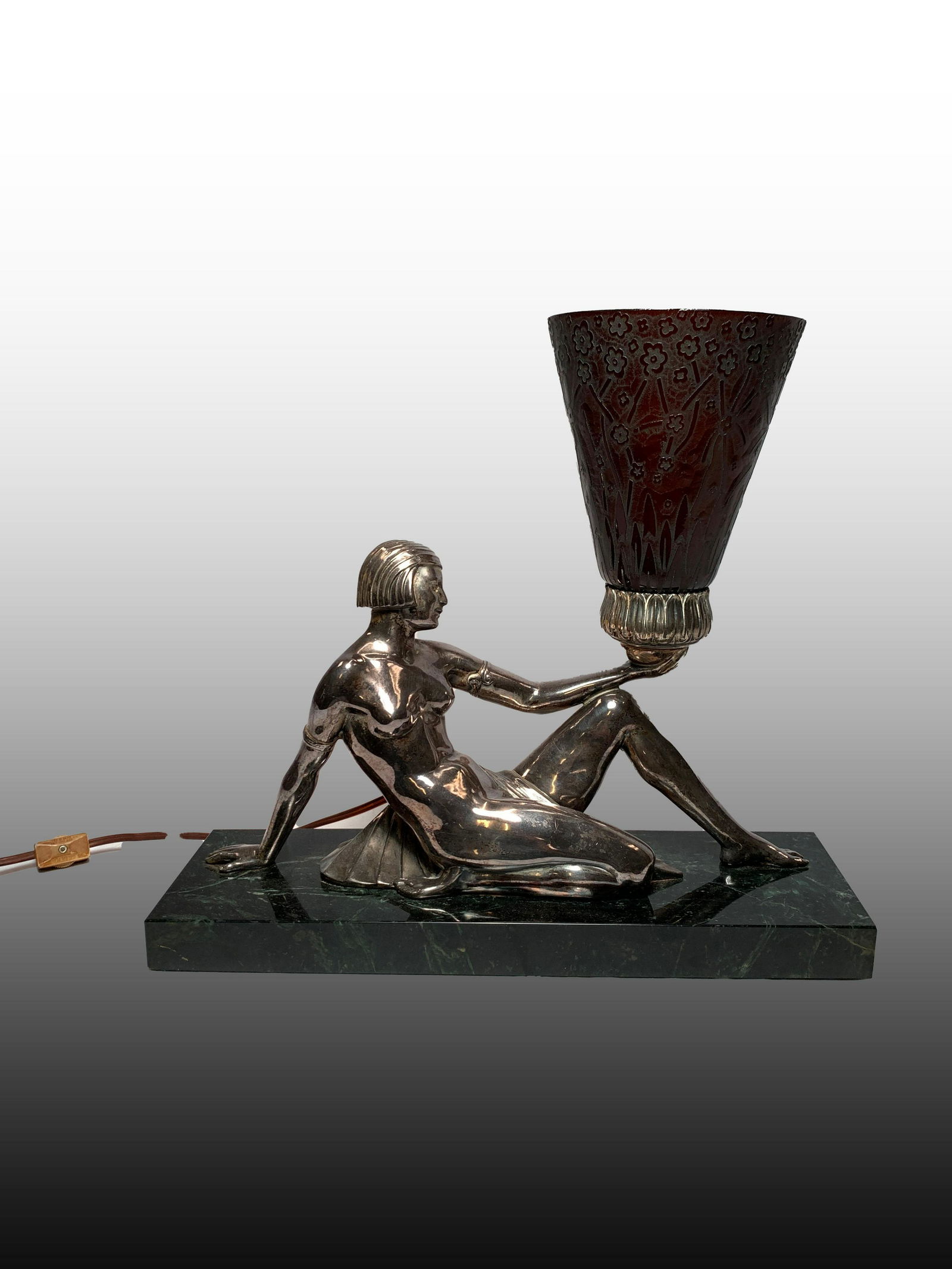 French Silvered Bronze Art Deco Lamp Baccarat Shade (1 of 7)