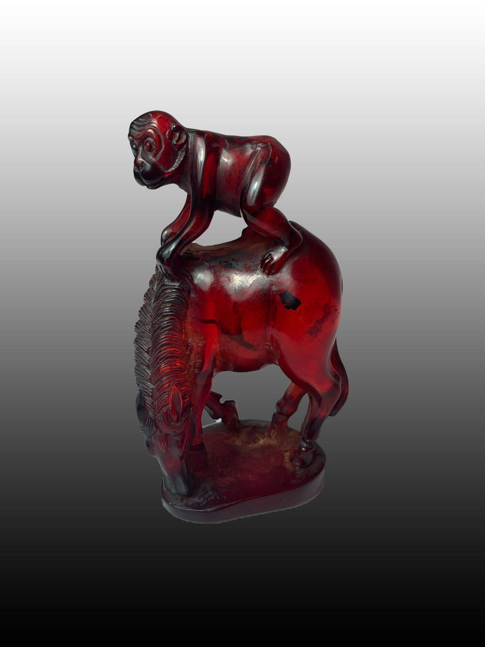 Chinese Cherry Amber Figure Monkey on Horse (1 of 7)